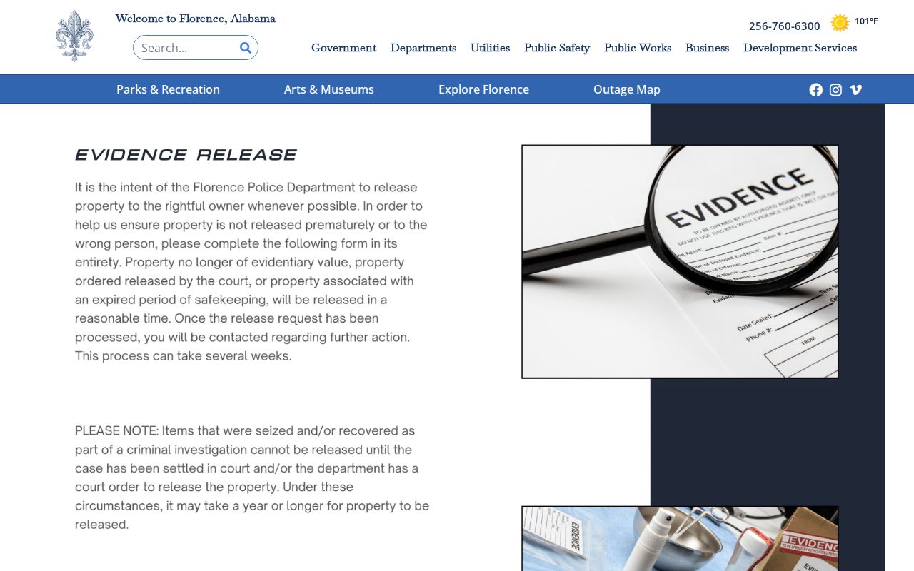 Official Florence Police contact directory for arrest record inquiries