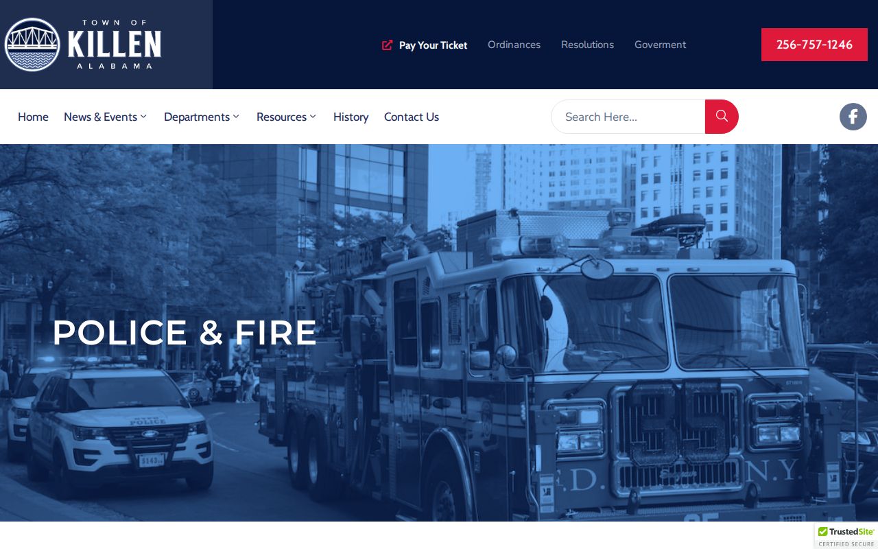 Official Killen Police and Fire page with department information