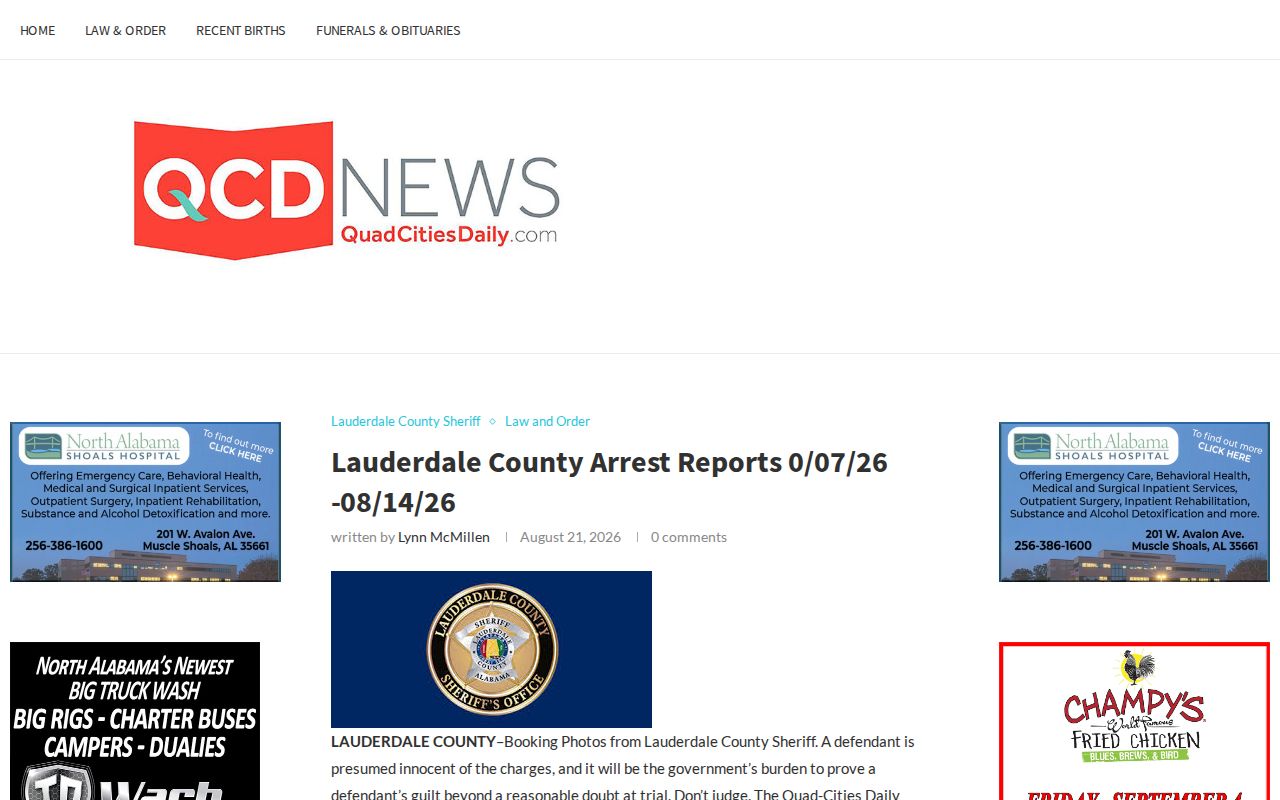 Lauderdale County dated arrest report fields
